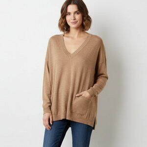 Hudson's Bay Moon Women's Sweater Pullover Merino wool Side slit Brown Size XS